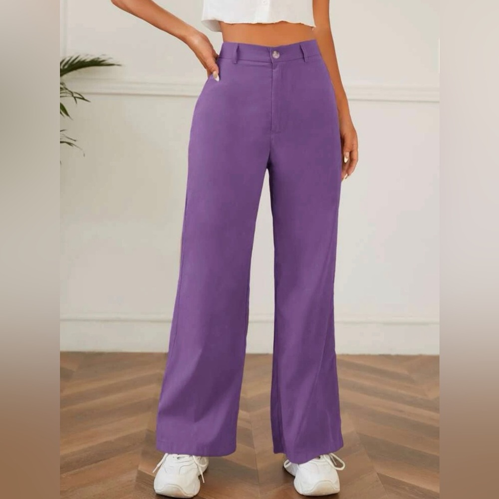 High Waisted Solid Purple Pants